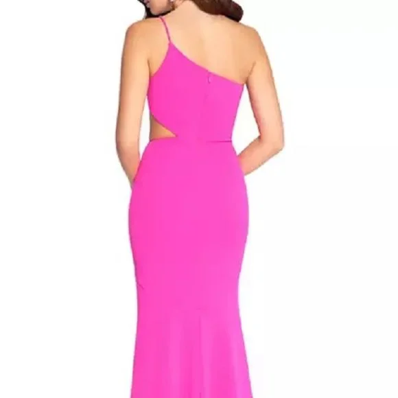 BETSY & ADAM One-Shoulder Side-Cutout Gown Pink Size 4 - Picture 2 of 6